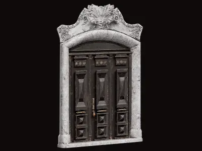 Wooden Door With a Big Concrete Ornament Low-poly 3D model