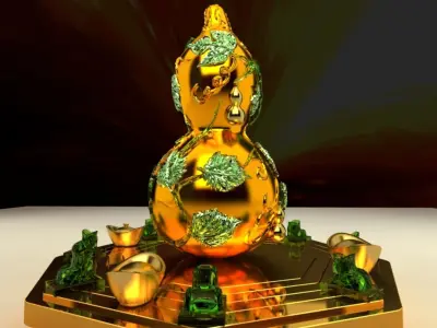 Chinese Gourd with Gold Ingot 3D model
