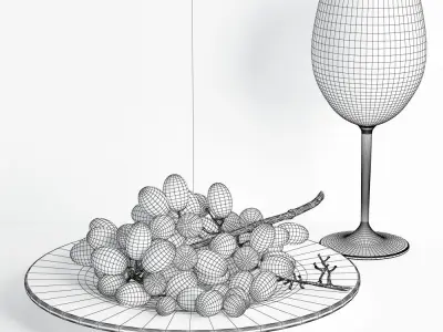 Grapes with white wine glass 3D model