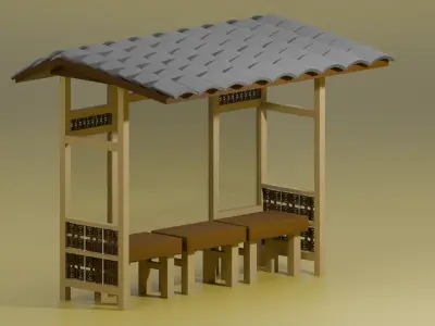 Bus Stop In Chinese Style 3D model