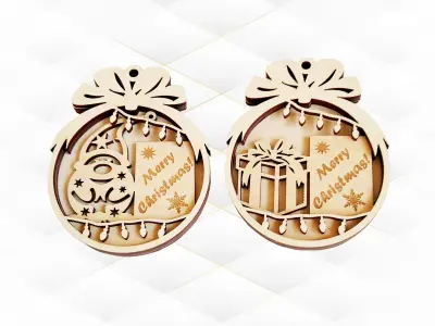 Christmas tree ball 2 designs laser cut template 3D print model