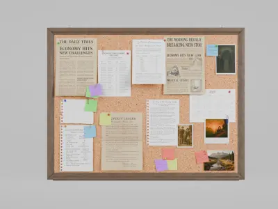 Customizable Wooden Wall Cork Board - Classic Pin Notice Board Low-poly 3D model