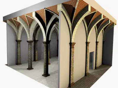 Vaulting 4-2 Renaissance 500cm spcd  thin arches and thick curbs Low-poly 3D model