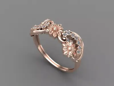 Womens Diamond Signet Ring Women Rings 3dmodels 3D print model 3D print model 10
