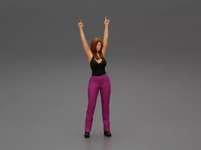 Young girl raised up two hands with sign of the horns 3D print model