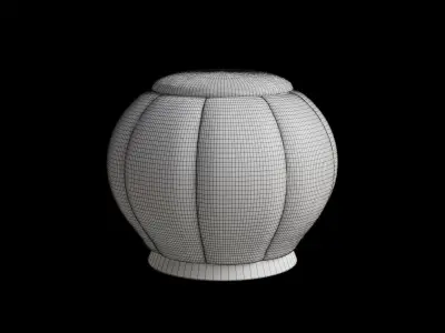 Curved Blue Velvet Ottoman 3D model