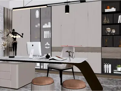 Modern Light Luxury Study Room 3D model