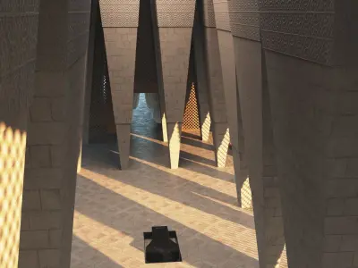 Temple building with lines 3D model