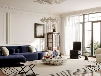 French Eclectic Vintage Living Room 101 3D model  3D model