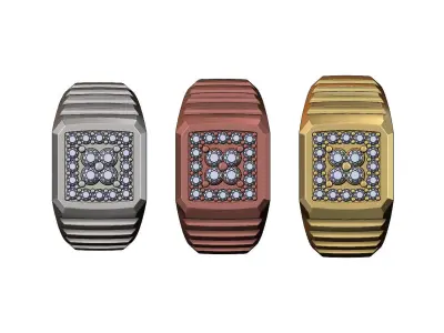 Square cluster diamond top undulated ring US sizes 7 8 9 3D print model