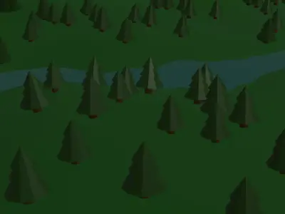Booker forest with trees and river Free low-poly 3D model