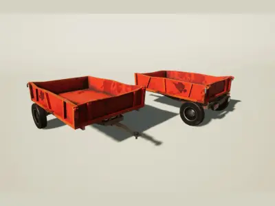Farm tractor and trailer Low-poly 3D model