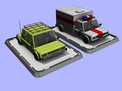 2 Cartoon Low Poly Cars - Set 02 Low-poly 3D model