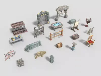 20 low poly dungeon props pack Low-poly 3D model