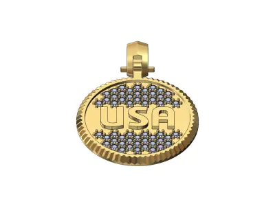 USA diamond iced fluted bezel pendant with bail 3D print model