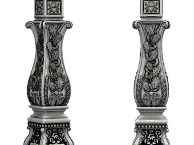 3D Model STL Column pair of ornately carved columns 3D model