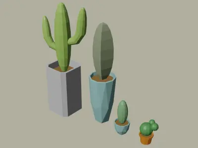 Pack of 4 types of cactus and pots Free low-poly 3D model