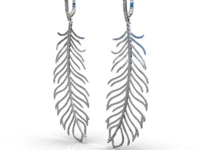 feather earrings with stones 3D print model