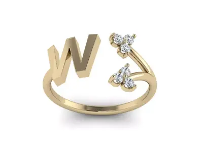 Jewelry Alphabet Ring W with Diamonds  3D print model