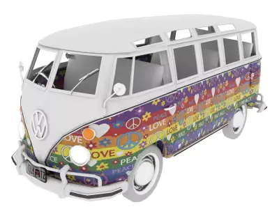 Volkswagen Samba Hippie T1 Bus Low-poly 3D model