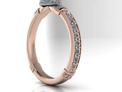 Modern OvalCut Side Collar Gem  Hidden Halo Bridal Wedding Ring  3D print model