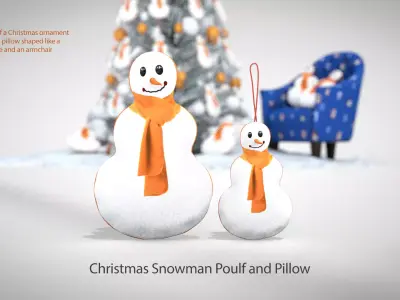 Christmas Snowman Pouf and Pillow 3D Model 3D model