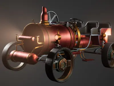 Driveable SteamPunk Car Rigged Customizable Low-poly 3D model