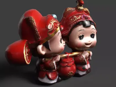 Chinese wedding couple doll  figure  Low-poly 3D model