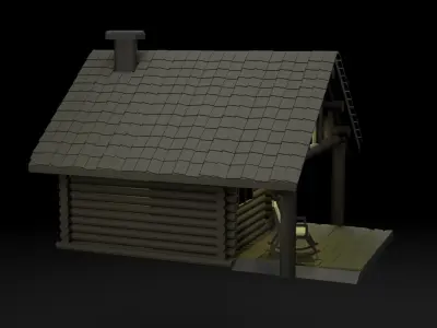 Country wooden house with a gazebo PBR low-poly game ready Low-poly 3D model