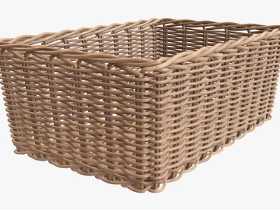 Wicker basket rectangular 01 light brown 3D model