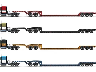 Kenworth W900A lowboy semitruck Low-poly 3D model