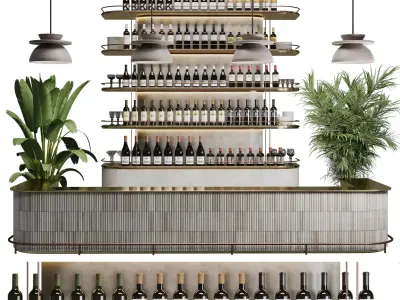 Reception Desk for Restaurant and Caffe with cabinet wine rack Low-poly 3D model