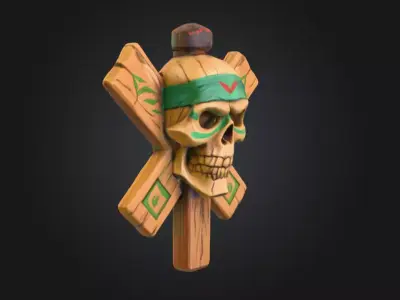 Wooden Skull Emblem Low-poly 3D model
