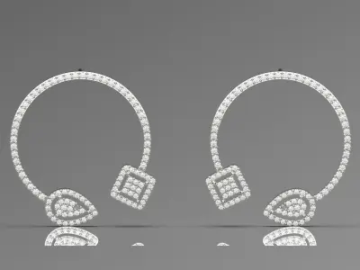 Diamond hoop earrings square pendant and teardrop shape je0033 3D print model