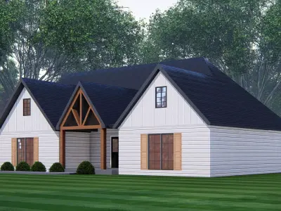 Modern Farmhouse 3D Model Single-Story Family Home  3D model