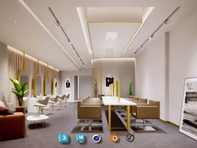 Light luxury barbershop High-Quality Hairdressing Interior 3D model