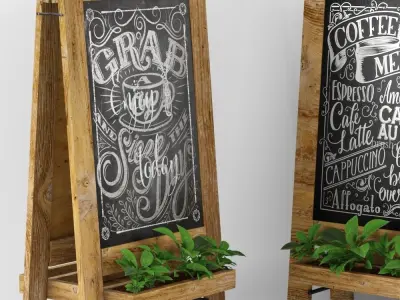 chalk board 05  with plants 3D model