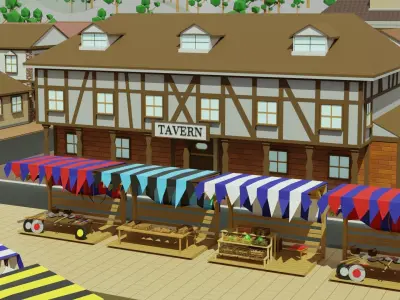Low poly Village pbr game ready Free low-poly 3D model