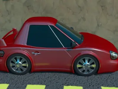 Low poly rigged cartoon sport car Low-poly 3D model