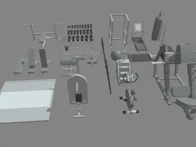 Low Poly Gym set of equipment Low-poly 3D model