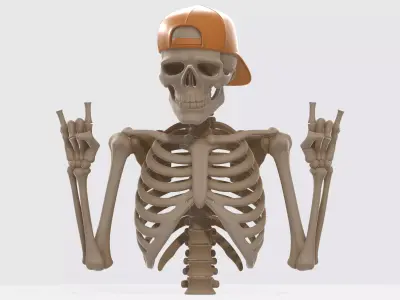Cool Skeleton with Cap Rock On Skeleton Halloween Decor 3D print model