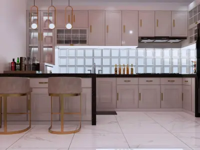 Luxury Kitchen Set design with Mini Bar 3D model