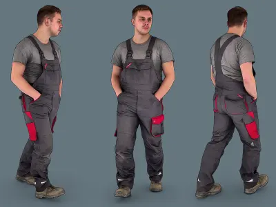 Foreman in Overalls Walking 3D model