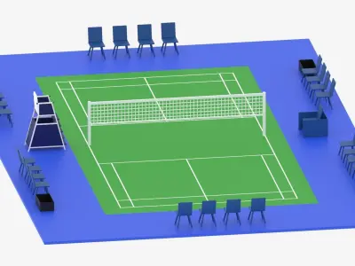Cartoon Badminton Court Arena 3D model