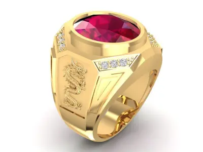 Luxury Dragon Signet Ring for Men 1586 3D print model