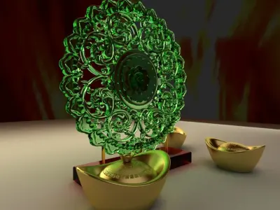 Chinese gold ingot 3D model 2