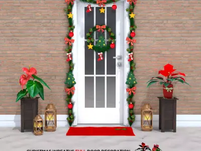 Christmas Wreaths Full Door Decoration 3D Model 3D model