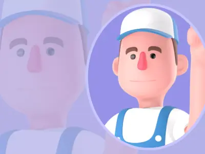 Stylized 3D Male Mechanic Character - Cartoon Worker OK Pose 3D model