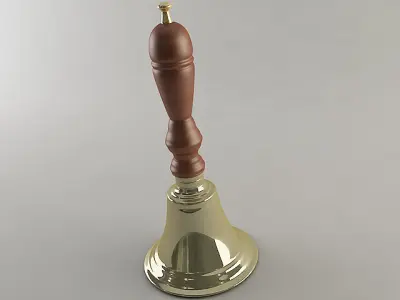 Handbell brass bell with wooden handle 3D model