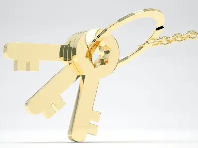 Golden Keychain with Keys 3D model
